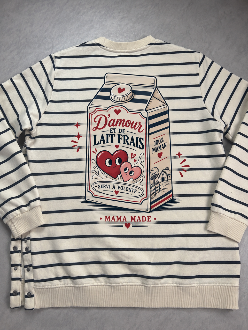 Sweat-shirt marinière allaitement d’amour et de lait frais - upcycling