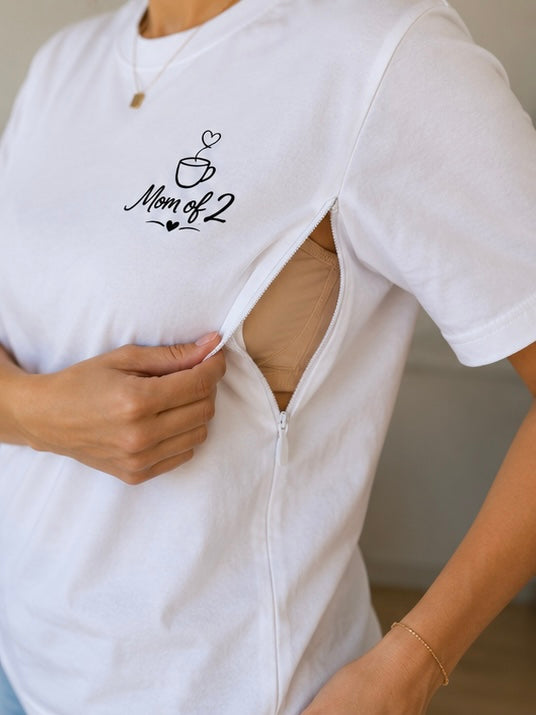 Tee-shirt allaitement personnalisé "mom of 2"