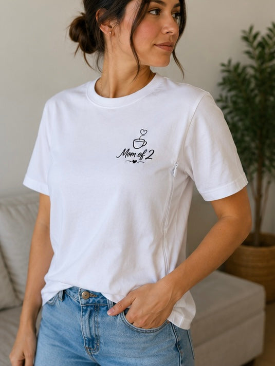 Tee-shirt allaitement personnalisé "mom of 2"