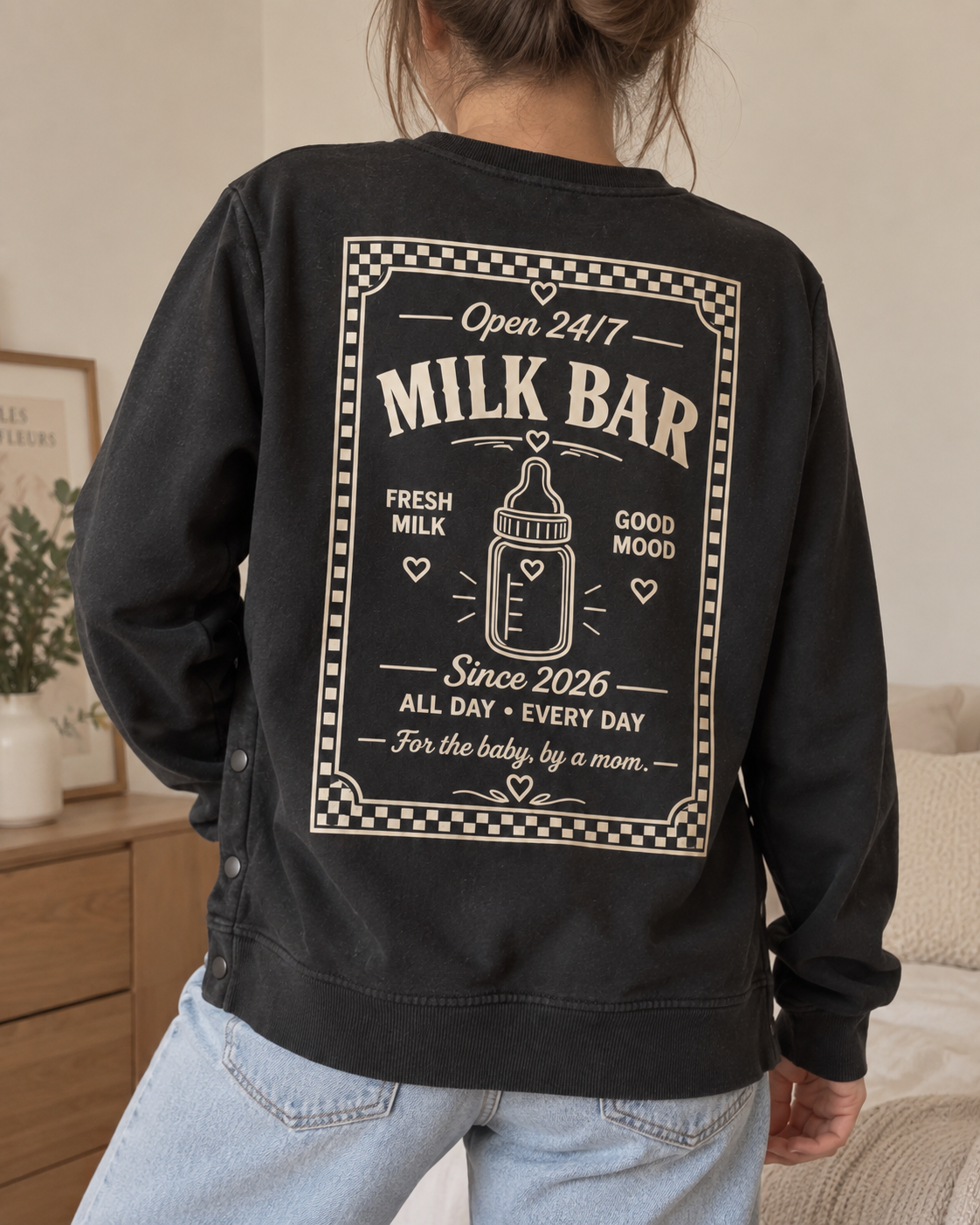 Sweat Noir Allaitement Milk Bar [Collection Upcycling]