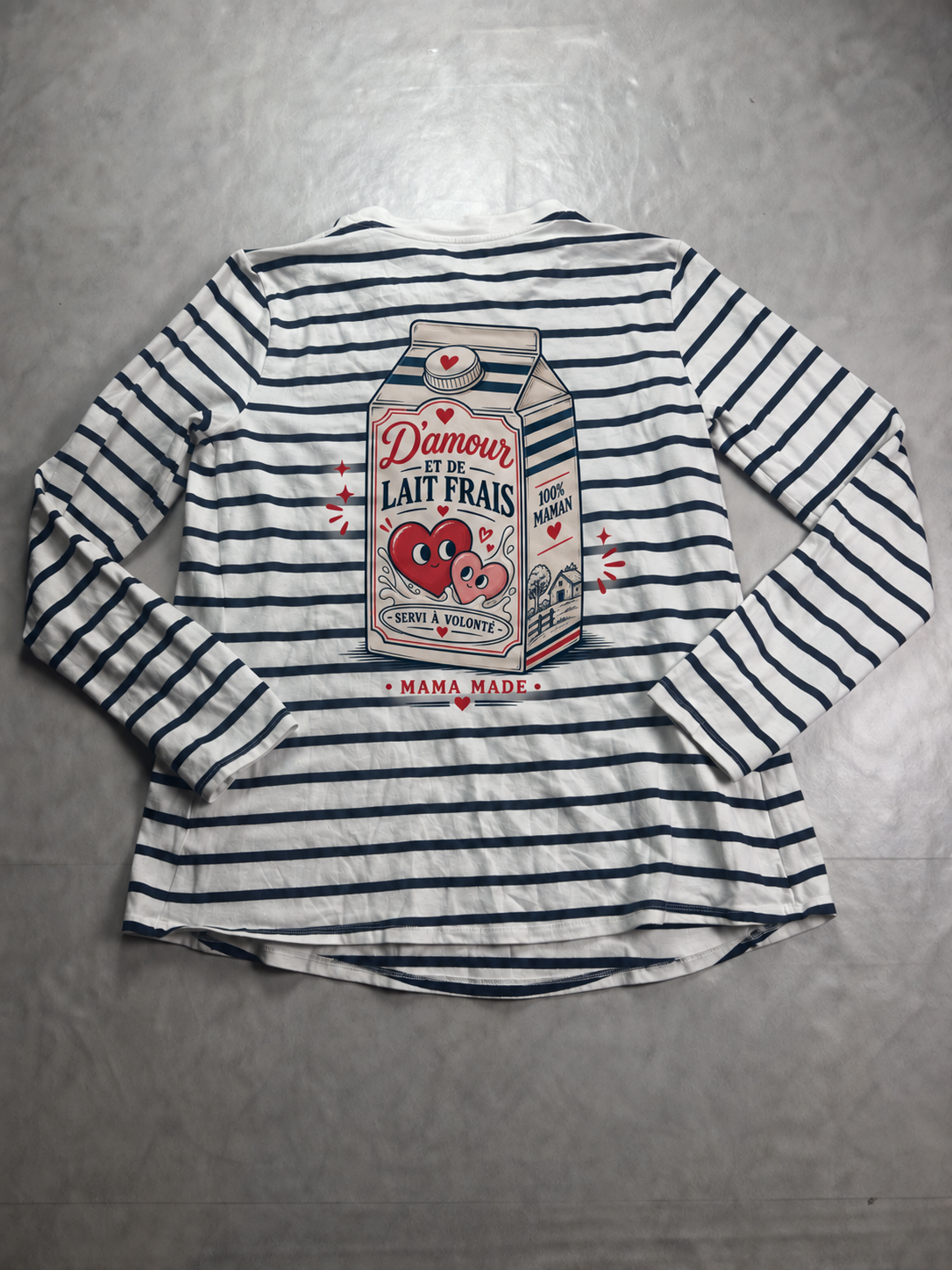 Tee shirt allaitement manche longue « d’amour et de lait frais »  [COLLECTION UPCYCLING]